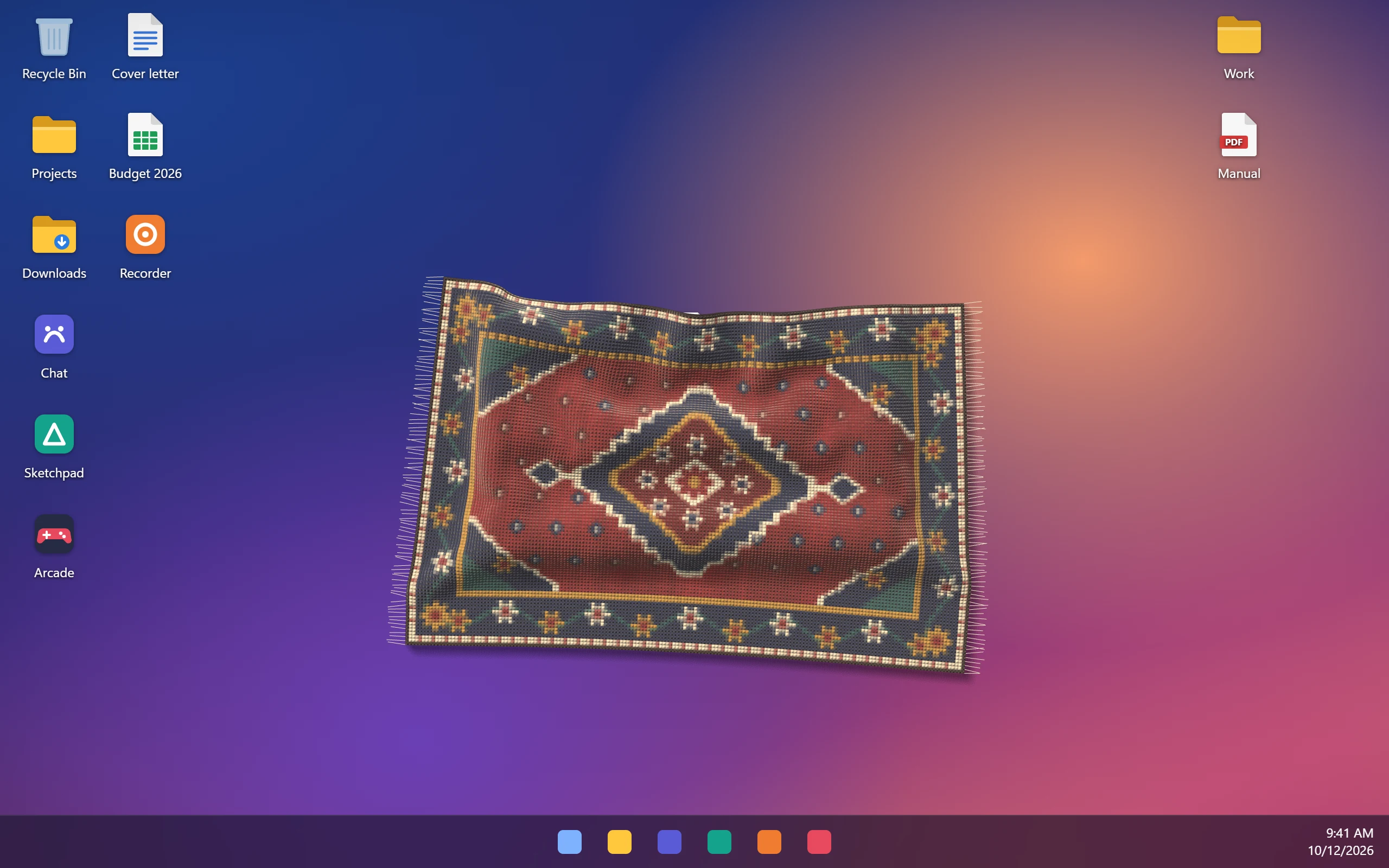 A Persian rug lying on a Windows desktop, covering a pile of icons.