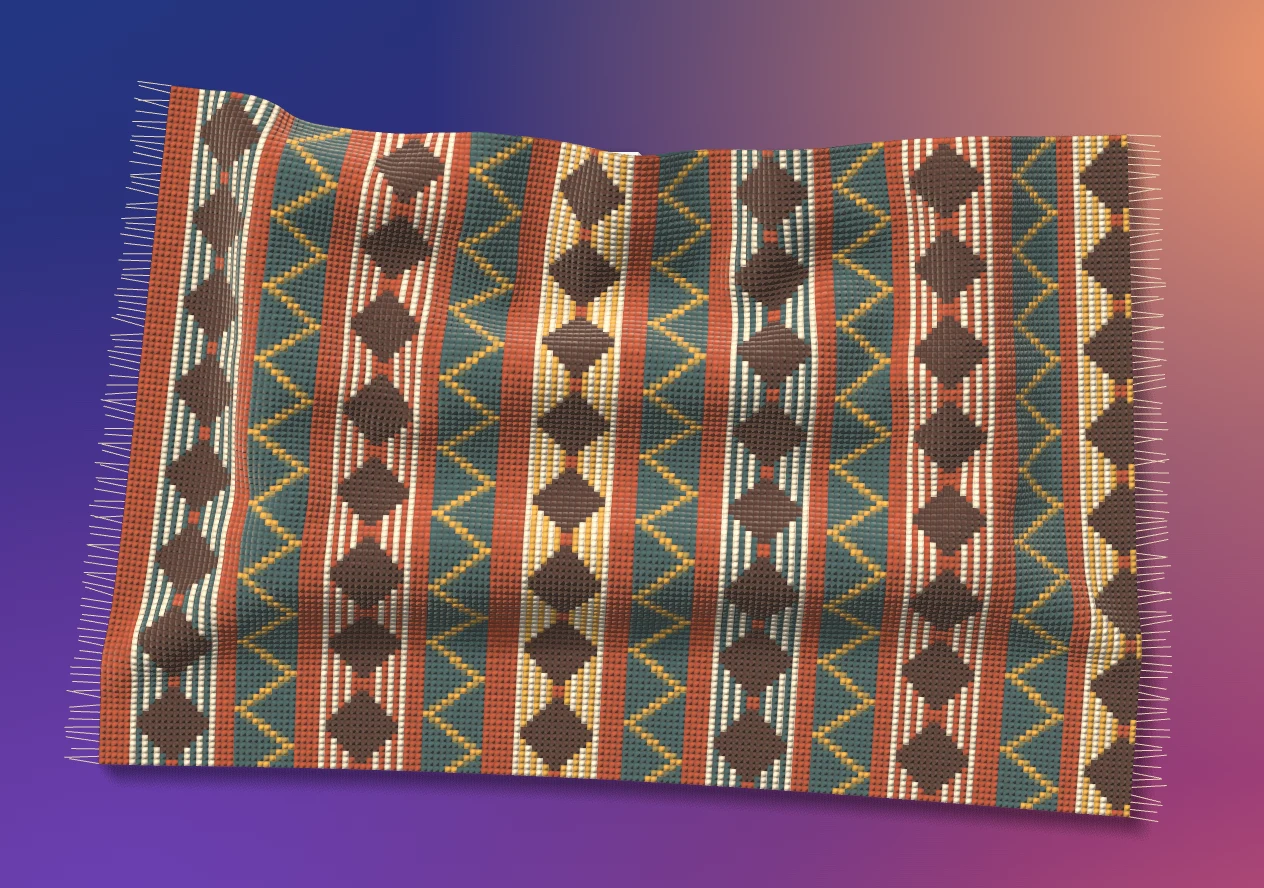 Kilim rug with vertical stripes of diamonds and zigzags.