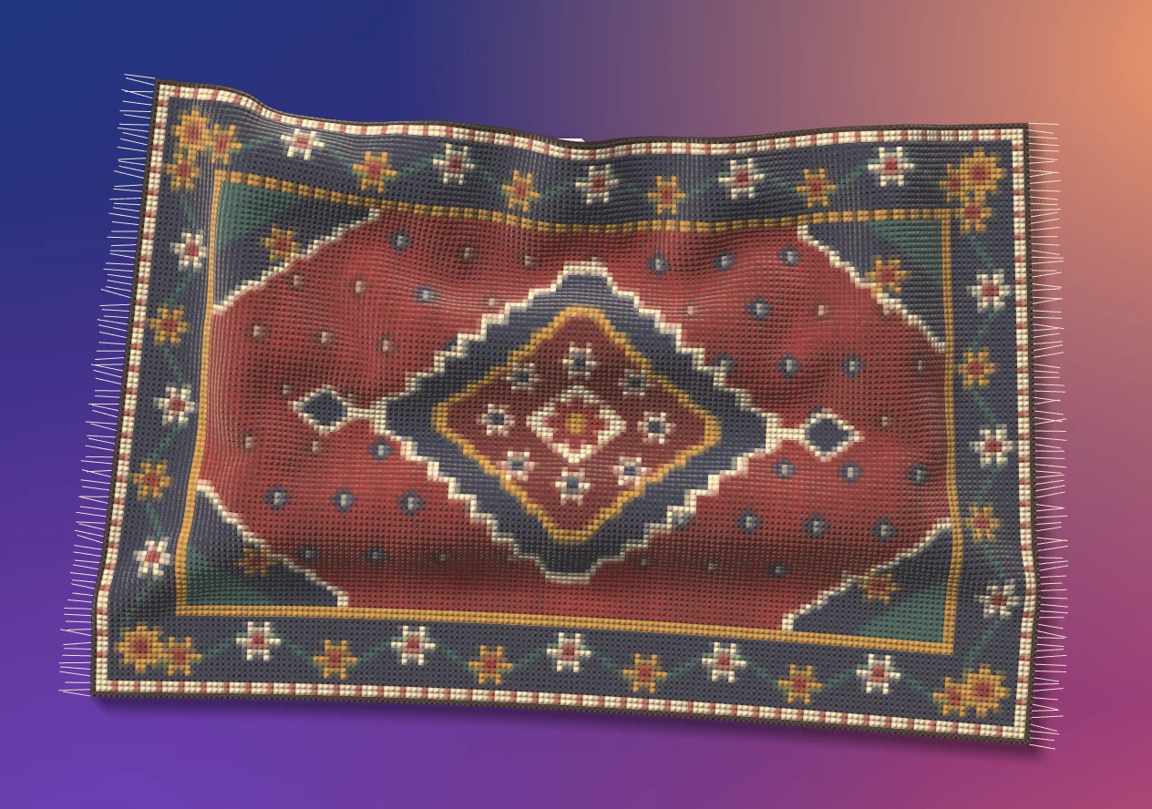 Persian rug with a red field, navy border and central medallion.